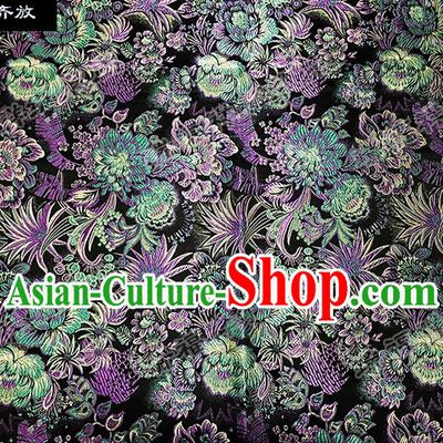 Asian Chinese Traditional Satin Embroidery Mulberry Silk Fabric, Top Grade Nanjing Brocade Tang Suit Hanfu Black Fabric Cheongsam Cloth Material