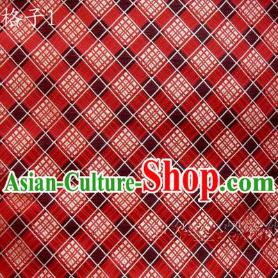 Asian Chinese Traditional Tartan Design Mulberry Silk Fabric, Top Grade Nanjing Brocade Tang Suit Hanfu Red Fabric Cheongsam Cloth Material
