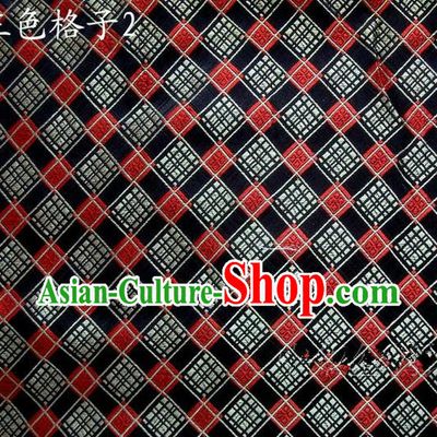 Asian Chinese Traditional Tartan Design Mulberry Silk Fabric, Top Grade Nanjing Brocade Tang Suit Hanfu Black Fabric Cheongsam Cloth Material