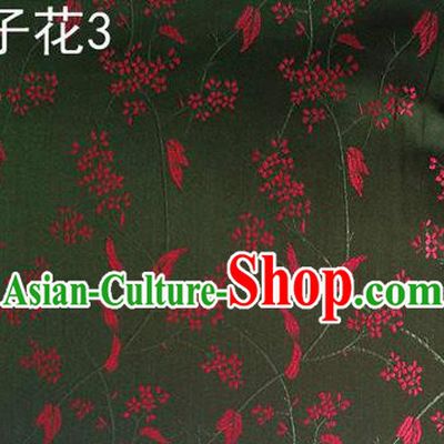 Asian Chinese Traditional Handmade Embroidery Stem Flowers Silk Fabric, Top Grade Nanjing Brocade Tang Suit Hanfu Atrovirens Fabric Cheongsam Cloth Material