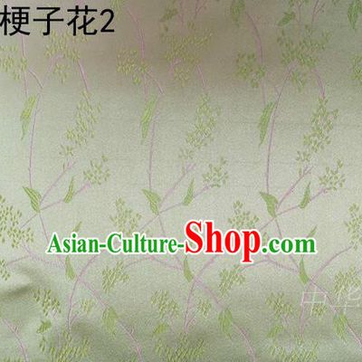 Asian Chinese Traditional Handmade Embroidery Stem Flowers Silk Fabric, Top Grade Nanjing Brocade Tang Suit Hanfu Light Green Fabric Cheongsam Cloth Material