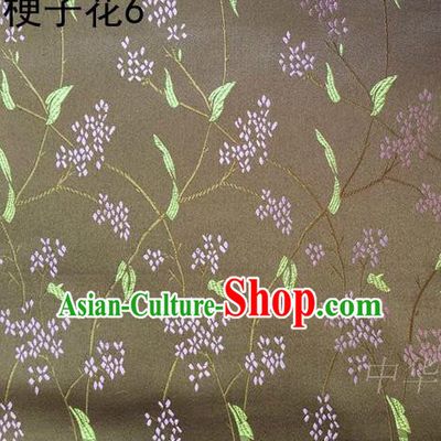Asian Chinese Traditional Handmade Embroidery Stem Flowers Silk Fabric, Top Grade Nanjing Brocade Tang Suit Hanfu Brown Fabric Cheongsam Cloth Material