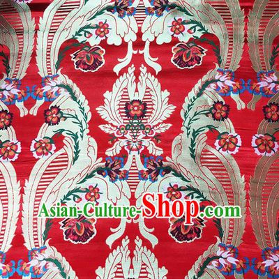 Asian Chinese Traditional Handmade Embroidery Flowers Wedding Satin Silk Fabric, Top Grade Nanjing Brocade Tang Suit Xiuhe Suit Hanfu Red Fabric Cheongsam Cloth Material