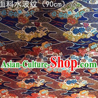 Asian Chinese Traditional Handmade Embroidery Ripple Satin Silk Fabric, Top Grade Nanjing Brocade Tang Suit Hanfu Blue Fabric Cheongsam Cloth Material