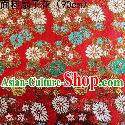 Asian Chinese Traditional Handmade Embroidery Flowers Satin Silk Fabric, Top Grade Nanjing Brocade Tang Suit Kimono Hanfu Red Fabric Cheongsam Cloth Material