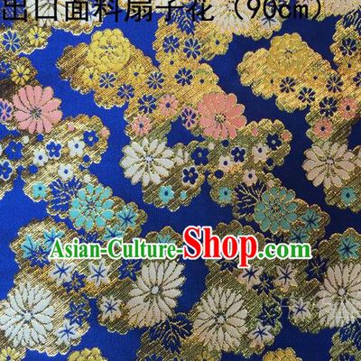 Asian Chinese Traditional Handmade Embroidery Flowers Satin Silk Fabric, Top Grade Nanjing Brocade Tang Suit Kimono Hanfu Blue Fabric Cheongsam Cloth Material