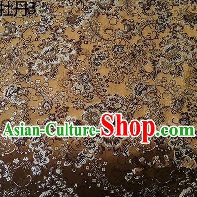 Asian Chinese Traditional Handmade Embroidery Peony Flowers Satin Silk Fabric, Top Grade Nanjing Brocade Tang Suit Hanfu Golden Fabric Cheongsam Cloth Material