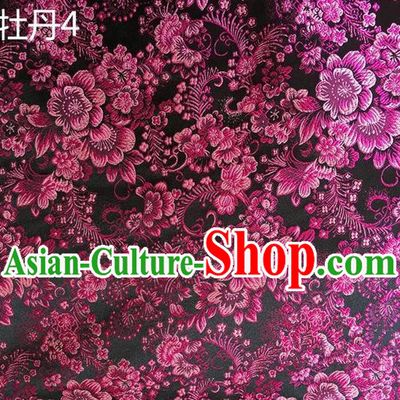 Asian Chinese Traditional Handmade Embroidery Peony Flowers Satin Silk Fabric, Top Grade Nanjing Brocade Tang Suit Hanfu Rosy Fabric Cheongsam Cloth Material