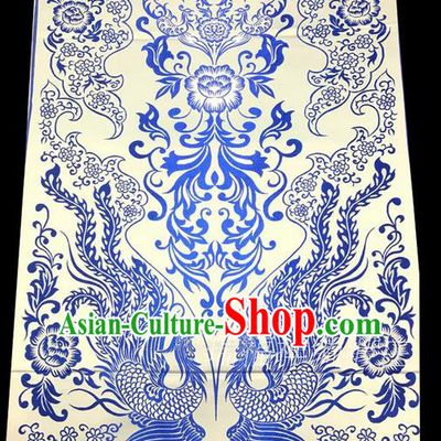 Asian Chinese Traditional Handmade Suzhou Printing Aoi Hana Phoenix Satin Silk Fabric, Top Grade Hanfu Nanjing Brocade Tang Suit Fabric Cheongsam Cloth Material