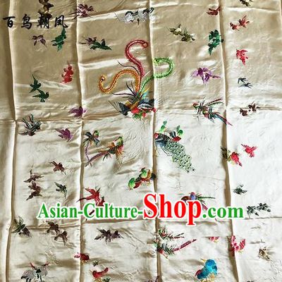 Asian Chinese Traditional Handmade Suzhou Embroidery Song of the Phoenix Satin Silk Fabric, Top Grade Quilt Cover Brocade Fabric Cloth Material
