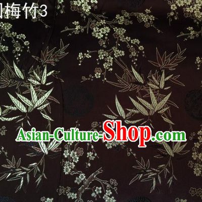 Asian Chinese Traditional Handmade Embroidery Plum and Bamboo Silk Fabric, Top Grade Nanjing Brocade Tang Suit Hanfu Black Fabric Cheongsam Cloth Material