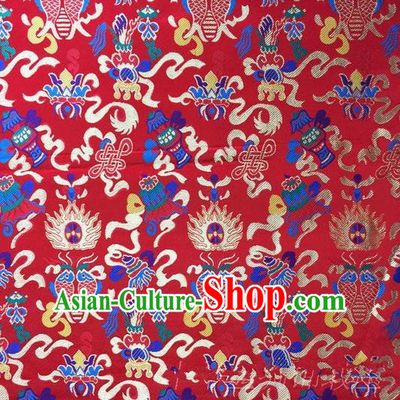 Asian Chinese Traditional Handmade Embroidery Chinese Knot Satin Silk Fabric, Top Grade Nanjing Brocade Tang Suit Hanfu Fabric Cheongsam Red Cloth Material