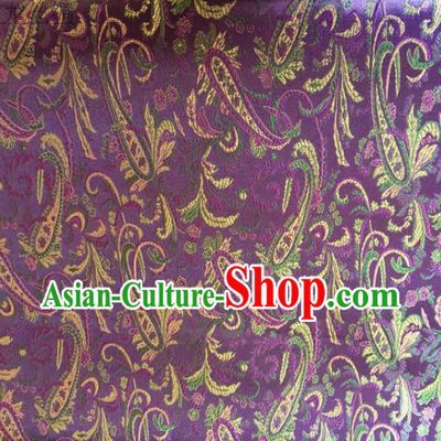 Asian Chinese Traditional Handmade Embroidery Ham Flowers Satin Wedding Silk Fabric, Top Grade Nanjing Brocade Tang Suit Hanfu Fabric Cheongsam Purple Cloth Material