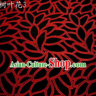 Asian Chinese Traditional Handmade Embroidery Leaf Pattern Satin Wedding Silk Fabric, Top Grade Nanjing Brocade Tang Suit Hanfu Fabric Cheongsam Black Cloth Material