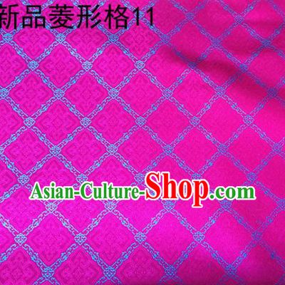 Asian Chinese Traditional Handmade Embroidery Rhombus Pattern Satin Silk Fabric, Top Grade Nanjing Brocade Tang Suit Hanfu Fabric Cheongsam Rosy Cloth Material
