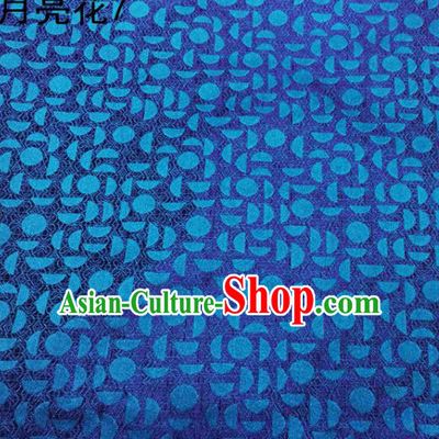 Asian Chinese Traditional Handmade Embroidery Moon Flowers Satin Silk Fabric, Top Grade Nanjing Brocade Tang Suit Hanfu Fabric Cheongsam Blue Cloth Material