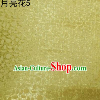 Asian Chinese Traditional Handmade Embroidery Moon Flowers Satin Silk Fabric, Top Grade Nanjing Brocade Tang Suit Hanfu Fabric Cheongsam Yellow Cloth Material