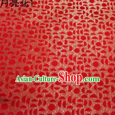 Asian Chinese Traditional Handmade Embroidery Moon Flowers Satin Silk Fabric, Top Grade Nanjing Brocade Tang Suit Hanfu Fabric Cheongsam Red Cloth Material
