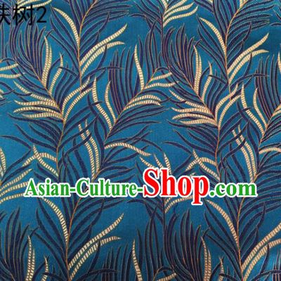 Asian Chinese Traditional Handmade Embroidery Bunga Manggar Flowers Satin Blue Silk Fabric, Top Grade Nanjing Brocade Tang Suit Hanfu Fabric Cheongsam Cloth Material