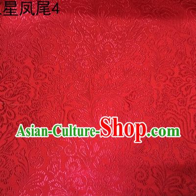 Asian Chinese Traditional Handmade Embroidery Five-star Ombre Flowers Satin Silk Fabric, Top Grade Nanjing Brocade Tang Suit Hanfu Fabric Cheongsam Red Cloth Material