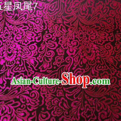 Asian Chinese Traditional Handmade Embroidery Purple Five-star Ombre Flowers Satin Silk Fabric, Top Grade Nanjing Brocade Tang Suit Hanfu Fabric Cheongsam Black Cloth Material
