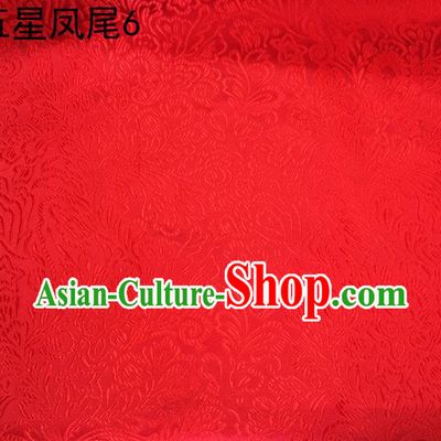 Asian Chinese Traditional Handmade Embroidery Red Five-star Ombre Flowers Satin Silk Fabric, Top Grade Nanjing Brocade Tang Suit Hanfu Fabric Cheongsam Cloth Material