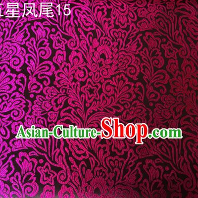 Asian Chinese Traditional Handmade Embroidery Rosy Five-star Ombre Flowers Satin Black Silk Fabric, Top Grade Nanjing Brocade Tang Suit Hanfu Fabric Cheongsam Cloth Material