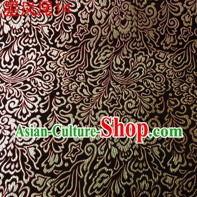 Asian Chinese Traditional Handmade Embroidery Five-star Ombre Flowers Satin Brown Silk Fabric, Top Grade Nanjing Brocade Tang Suit Hanfu Fabric Cheongsam Cloth Material