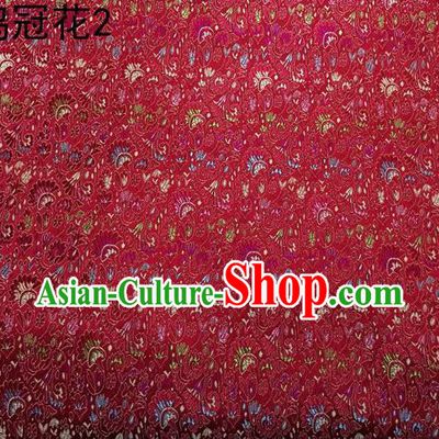 Asian Chinese Traditional Handmade Embroidery Cockscomb Flowers Satin Thangka Red Silk Fabric, Top Grade Nanjing Brocade Tang Suit Hanfu Fabric Cheongsam Cloth Material