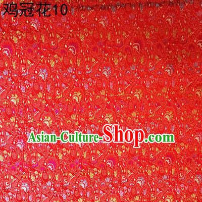 Asian Chinese Traditional Handmade Embroidery Cockscomb Flowers Satin Thangka Red Silk Fabric, Top Grade Nanjing Brocade Tang Suit Hanfu Fabric Cheongsam Cloth Material