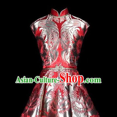 Asian Chinese Traditional Handmade Embroidery Satin Wedding Silk Fabric, Top Grade Nanjing Brocade Tang Suit Hanfu Fabric Cheongsam Red Cloth Material