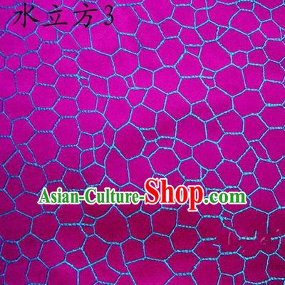 Traditional Asian Chinese Handmade Printing Water Cube Structure Satin Purple Silk Fabric, Top Grade Nanjing Brocade Tang Suit Hanfu Clothing Fabric Cheongsam Cloth Material