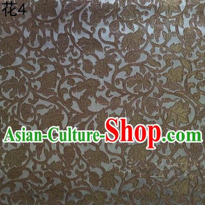 Traditional Asian Chinese Handmade Embroidery Grape Vine Satin Coffee Silk Fabric, Top Grade Nanjing Brocade Tang Suit Hanfu Clothing Fabric Cheongsam Cloth Material