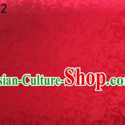 Traditional Asian Chinese Handmade Embroidery Grape Vine Satin Red Silk Fabric, Top Grade Nanjing Brocade Tang Suit Hanfu Clothing Fabric Cheongsam Cloth Material