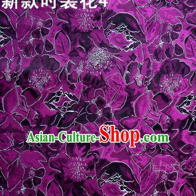 Traditional Asian Chinese Handmade Printing Flowers Satin Purple Silk Fabric, Top Grade Nanjing Brocade Tang Suit Hanfu Clothing Fabric Cheongsam Cloth Material
