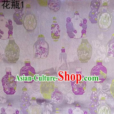 Traditional Asian Chinese Handmade Embroidery Vase Satin Pink Silk Fabric, Top Grade Nanjing Brocade Tang Suit Hanfu Clothing Fabric Cheongsam Cloth Material