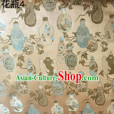Traditional Asian Chinese Handmade Embroidery Vase Satin Golden Silk Fabric, Top Grade Nanjing Brocade Tang Suit Hanfu Clothing Fabric Cheongsam Cloth Material