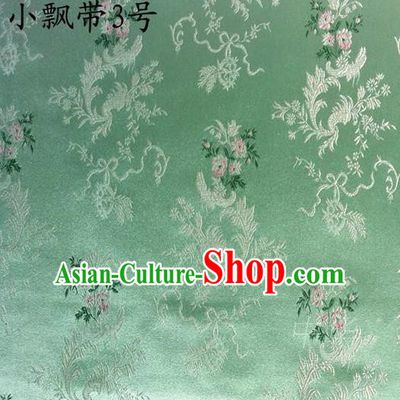 Traditional Asian Chinese Handmade Embroidery Flowers Ribbons Satin Green Silk Fabric, Top Grade Nanjing Brocade Tang Suit Hanfu Clothing Fabric Cheongsam Cloth Material