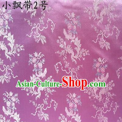 Traditional Asian Chinese Handmade Embroidery Flowers Ribbons Satin Purple Silk Fabric, Top Grade Nanjing Brocade Tang Suit Hanfu Clothing Fabric Cheongsam Cloth Material