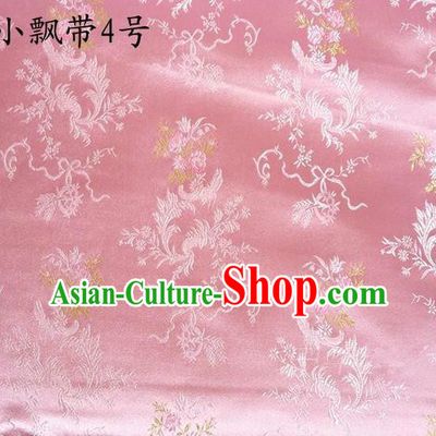 Traditional Asian Chinese Handmade Embroidery Flowers Ribbons Satin Pink Silk Fabric, Top Grade Nanjing Brocade Tang Suit Hanfu Clothing Fabric Cheongsam Cloth Material