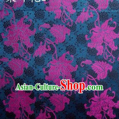 Traditional Asian Chinese Handmade Embroidery Mulberry Leaf Flowers Satin Navy Silk Fabric, Top Grade Nanjing Brocade Tang Suit Hanfu Clothing Fabric Cheongsam Cloth Material