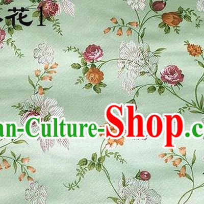 Traditional Asian Chinese Handmade Embroidery Little Rose Flowers Satin Green Silk Fabric, Top Grade Nanjing Brocade Tang Suit Hanfu Clothing Fabric Cheongsam Cloth Material