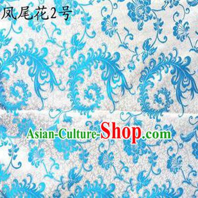 Traditional Asian Chinese Handmade Embroidery Ombre Peony Flowers Satin Blue Silk Fabric, Top Grade Nanjing Brocade Tang Suit Hanfu Clothing Fabric Cheongsam Cloth Material