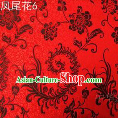 Traditional Asian Chinese Handmade Embroidery Black Ombre Peony Flowers Satin Red Silk Fabric, Top Grade Nanjing Brocade Tang Suit Hanfu Clothing Fabric Cheongsam Cloth Material