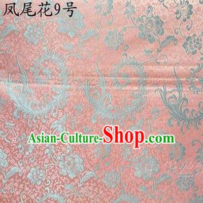 Traditional Asian Chinese Handmade Embroidery Ombre Peony Flowers Satin Pink Silk Fabric, Top Grade Nanjing Brocade Tang Suit Hanfu Clothing Fabric Cheongsam Cloth Material