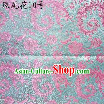 Traditional Asian Chinese Handmade Embroidery Pink Ombre Peony Flowers Satin Blue Silk Fabric, Top Grade Nanjing Brocade Tang Suit Hanfu Clothing Fabric Cheongsam Cloth Material
