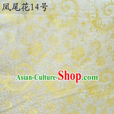Traditional Asian Chinese Handmade Embroidery Ombre Peony Flowers Satin Yellow Silk Fabric, Top Grade Nanjing Brocade Tang Suit Hanfu Clothing Fabric Cheongsam Cloth Material