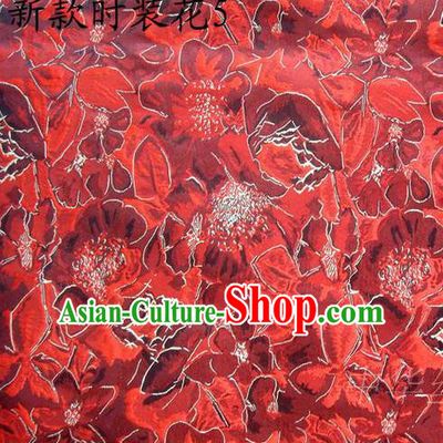 Traditional Asian Chinese Handmade Printing Flowers Satin Red Silk Fabric, Top Grade Nanjing Brocade Tang Suit Hanfu Clothing Fabric Cheongsam Cloth Material