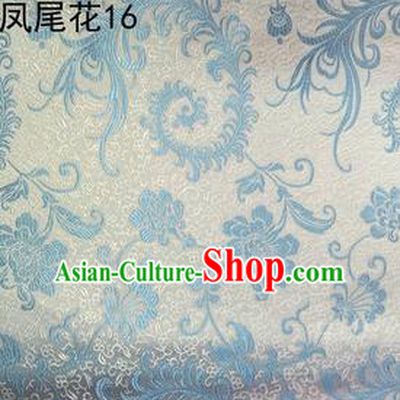 Traditional Asian Chinese Handmade Embroidery Blue Ombre Peony Flowers Satin Silk Fabric, Top Grade Nanjing Brocade Tang Suit Hanfu Clothing Fabric Cheongsam Cloth Material