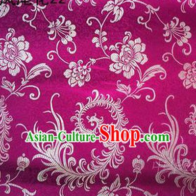 Traditional Asian Chinese Handmade Embroidery Golden Ombre Peony Flowers Satin Purple Silk Fabric, Top Grade Nanjing Brocade Tang Suit Hanfu Clothing Fabric Cheongsam Cloth Material